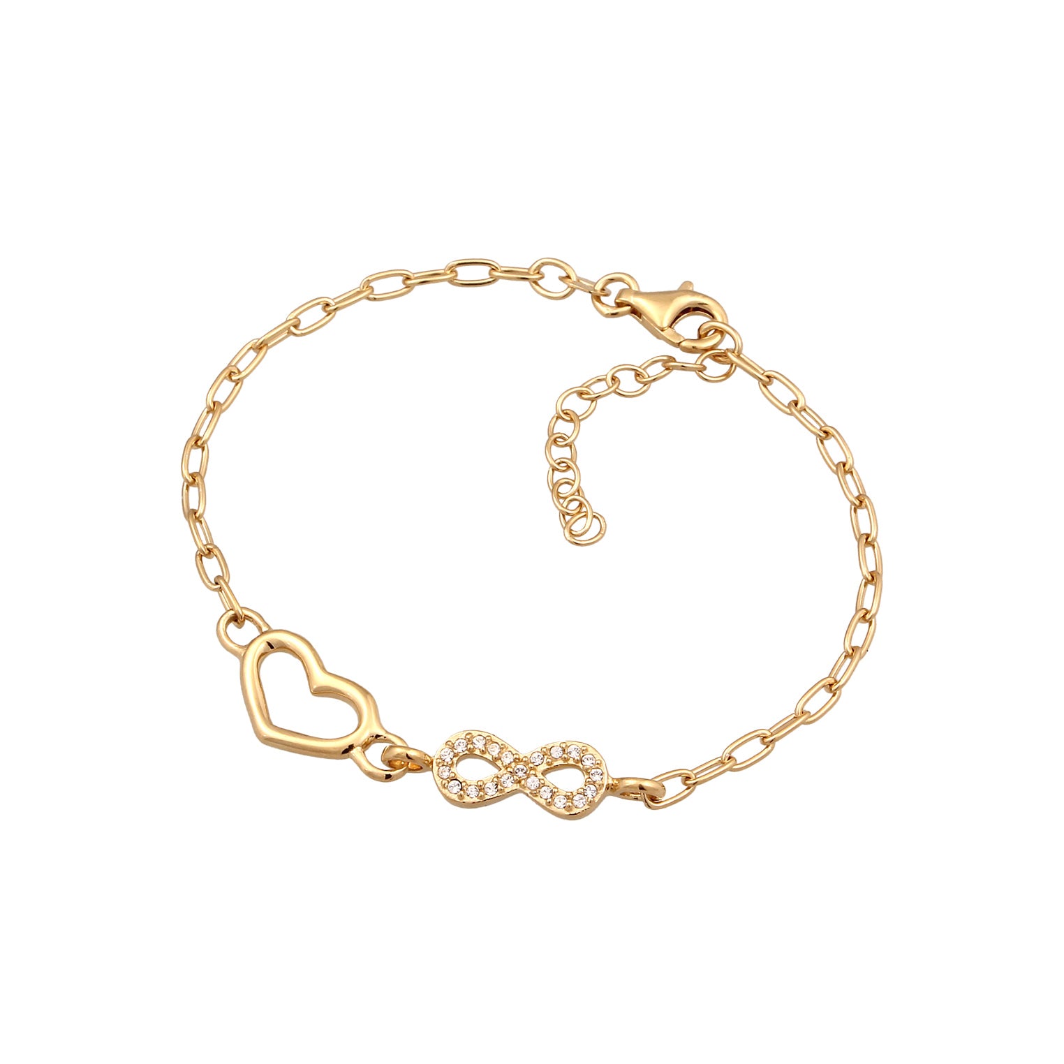 Gold Perhiasan Wanita Perak Asli Lapis Emas Gelang Heart Link Crystals