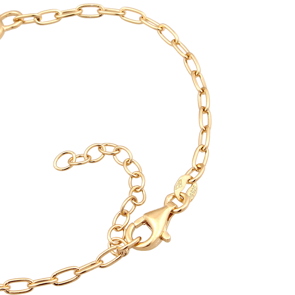 Gold Perhiasan Wanita Perak Asli Lapis Emas Gelang Heart Link Crystals