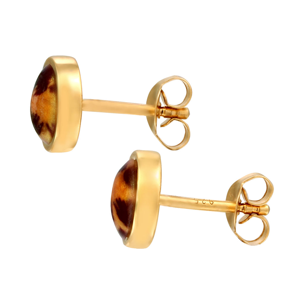 Gold Perhiasan Wanita Perak Asli Lapis Emas Anting Stud Circle Enamel