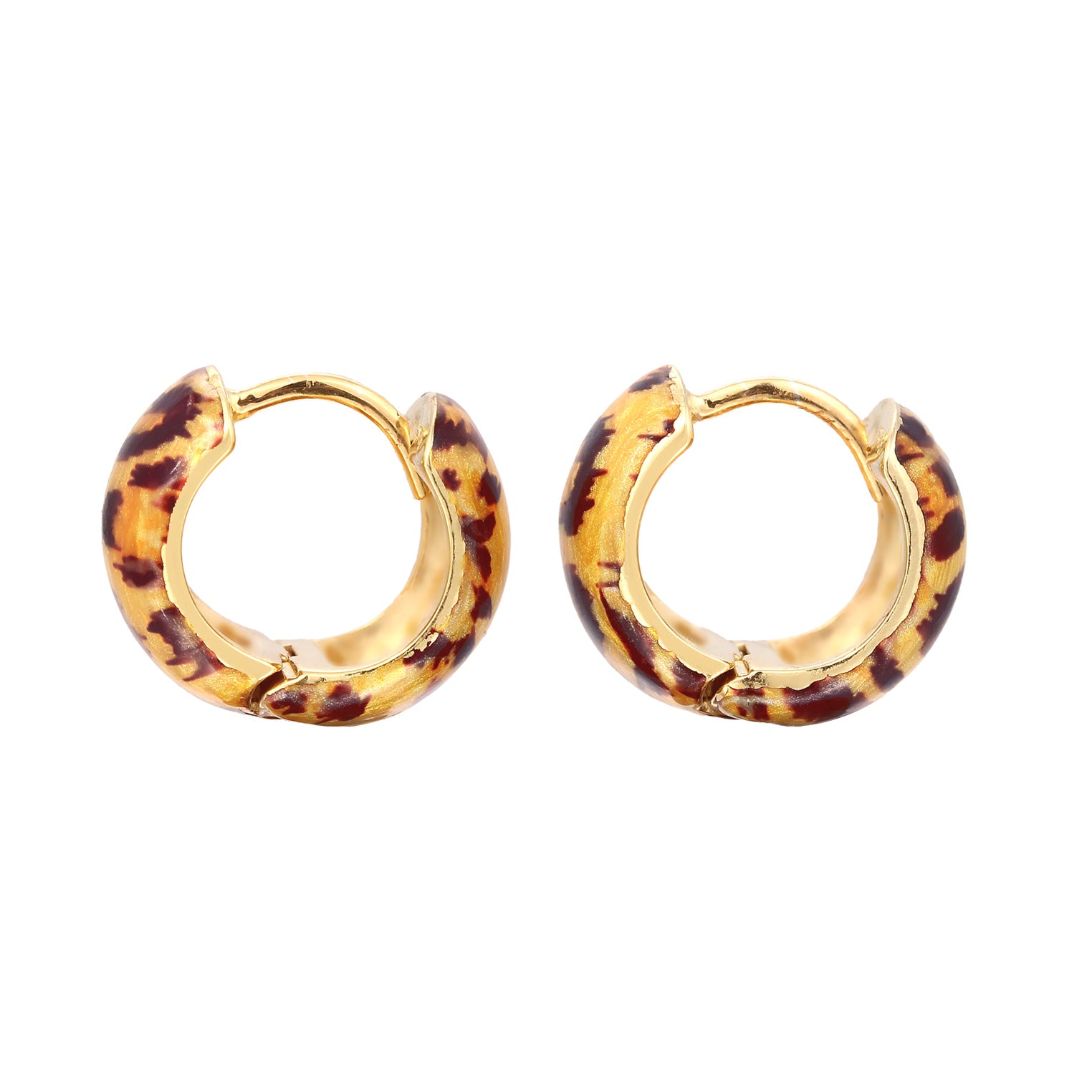 Gold Perhiasan Wanita Perak Asli Lapis Emas Anting Creoles Enamel Leopard