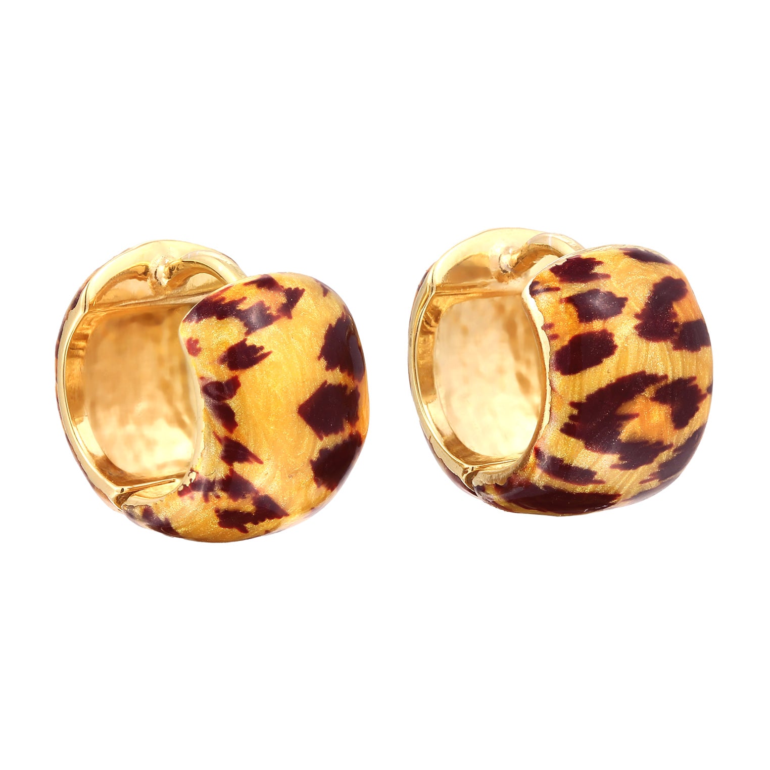 Gold Perhiasan Wanita Perak Asli Lapis Emas Anting Creoles Enamel Leopard