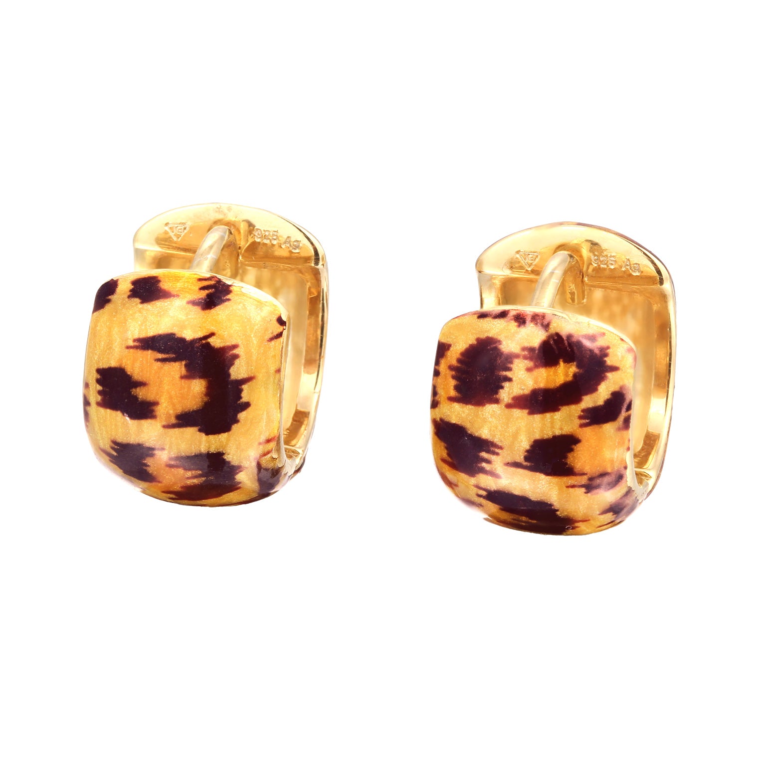 Gold Perhiasan Wanita Perak Asli Lapis Emas Anting Creoles Enamel Leopard