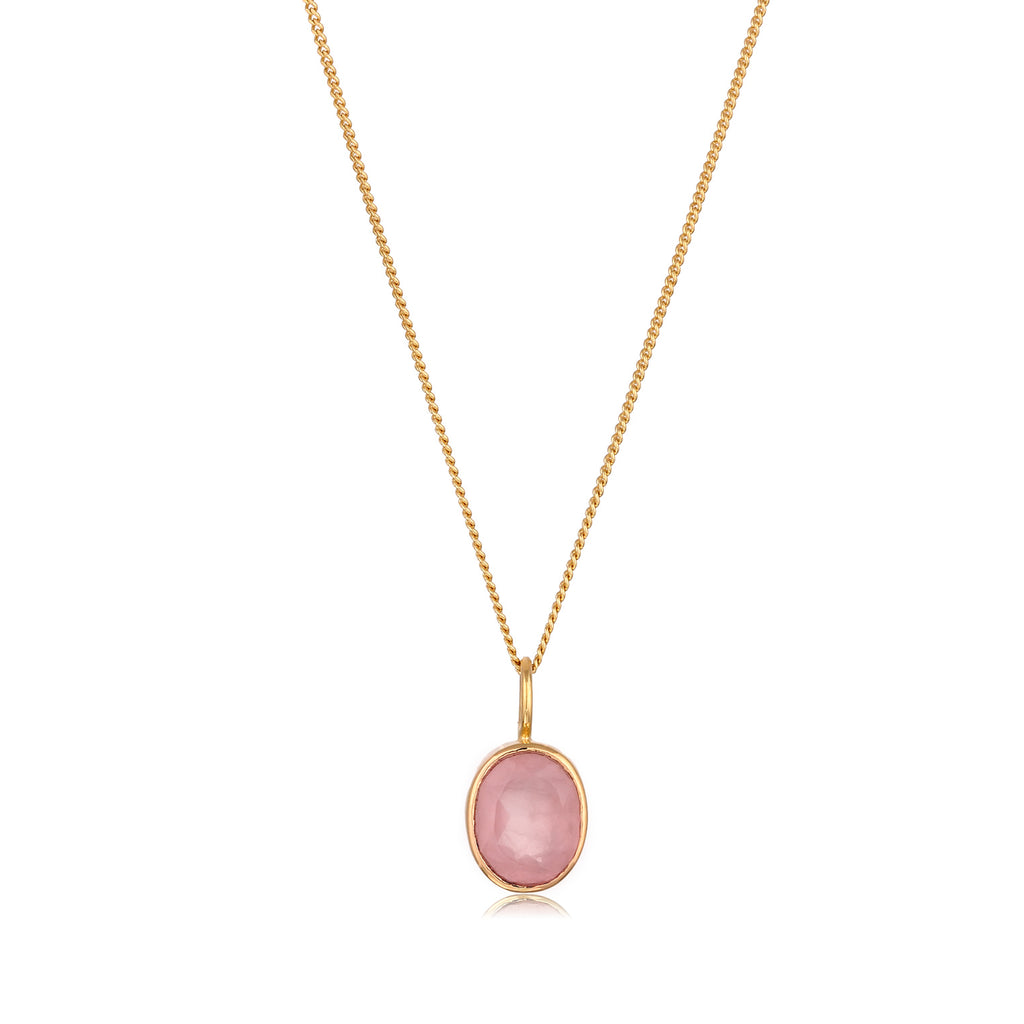Gold Kalung Perhiasan Perak 925 Wanita Rose Quartz Gold Plated