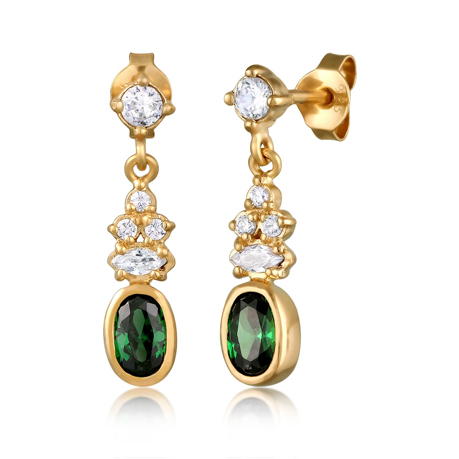 Gold Perhiasan Wanita Perak Asli Lapis Emas Anting Zirconia Green White