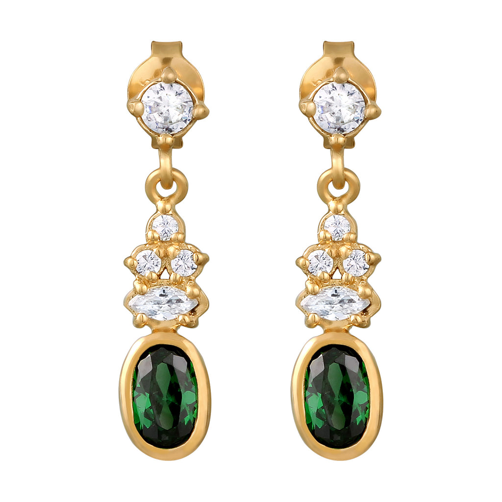 Gold Perhiasan Wanita Perak Asli Lapis Emas Anting Zirconia Green White