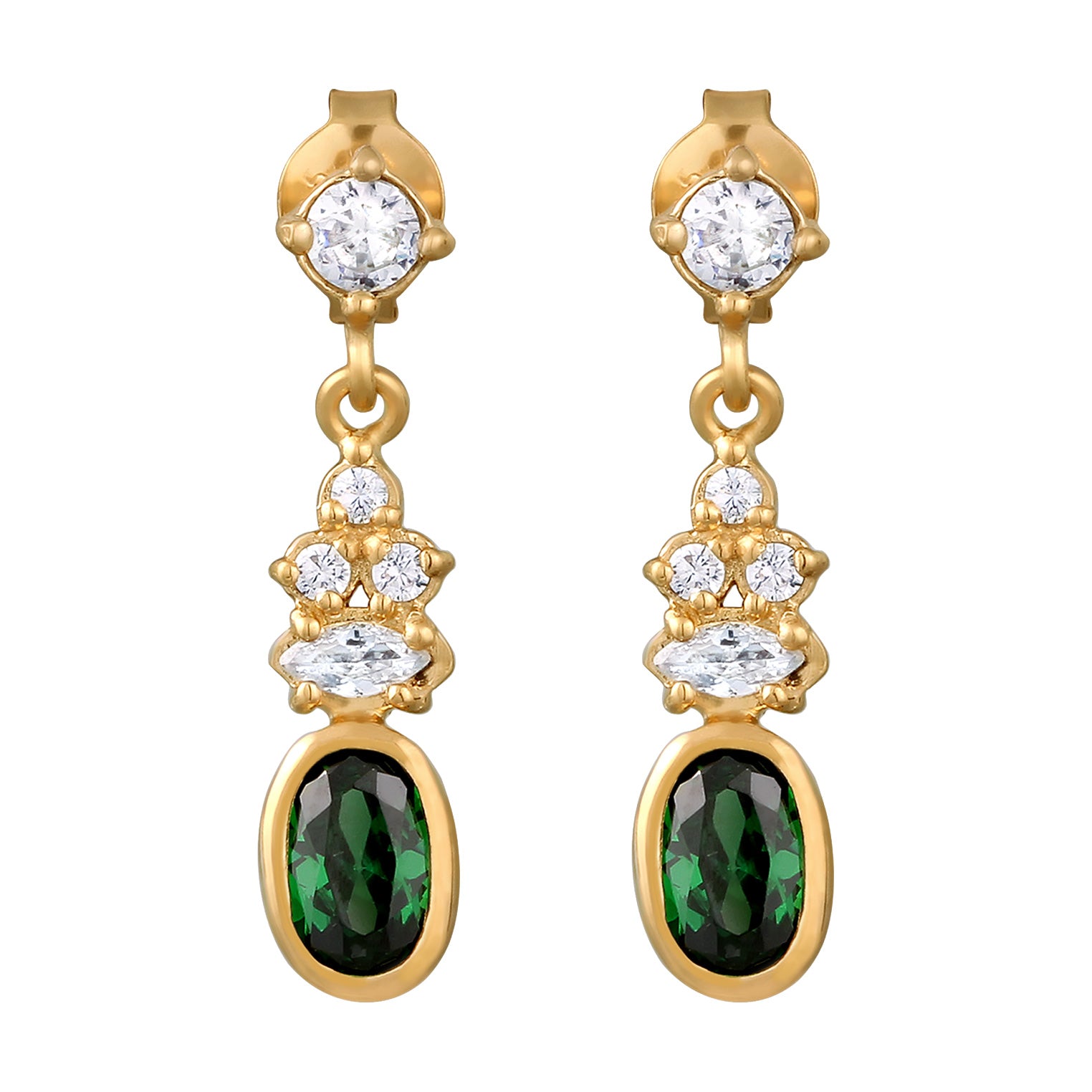 Gold Perhiasan Wanita Perak Asli Lapis Emas Anting Zirconia Green White