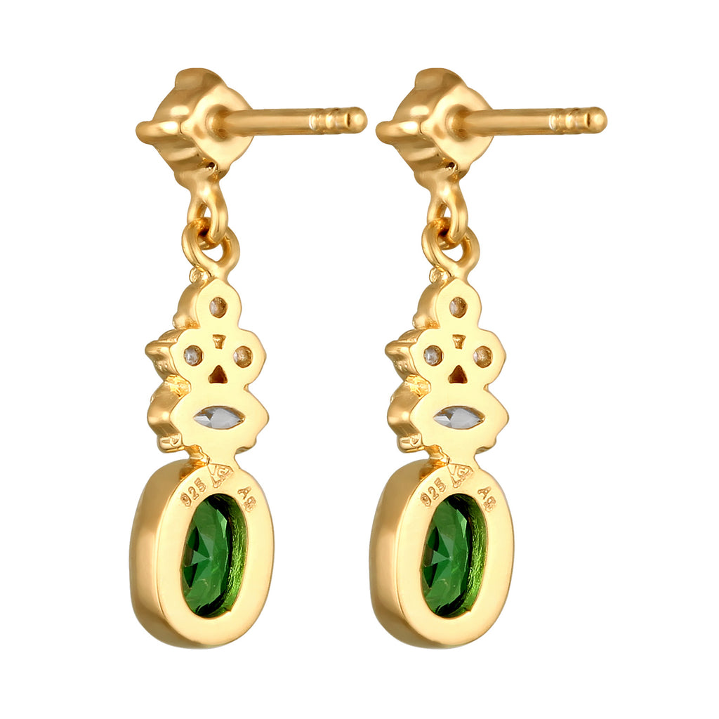 Gold Perhiasan Wanita Perak Asli Lapis Emas Anting Zirconia Green White