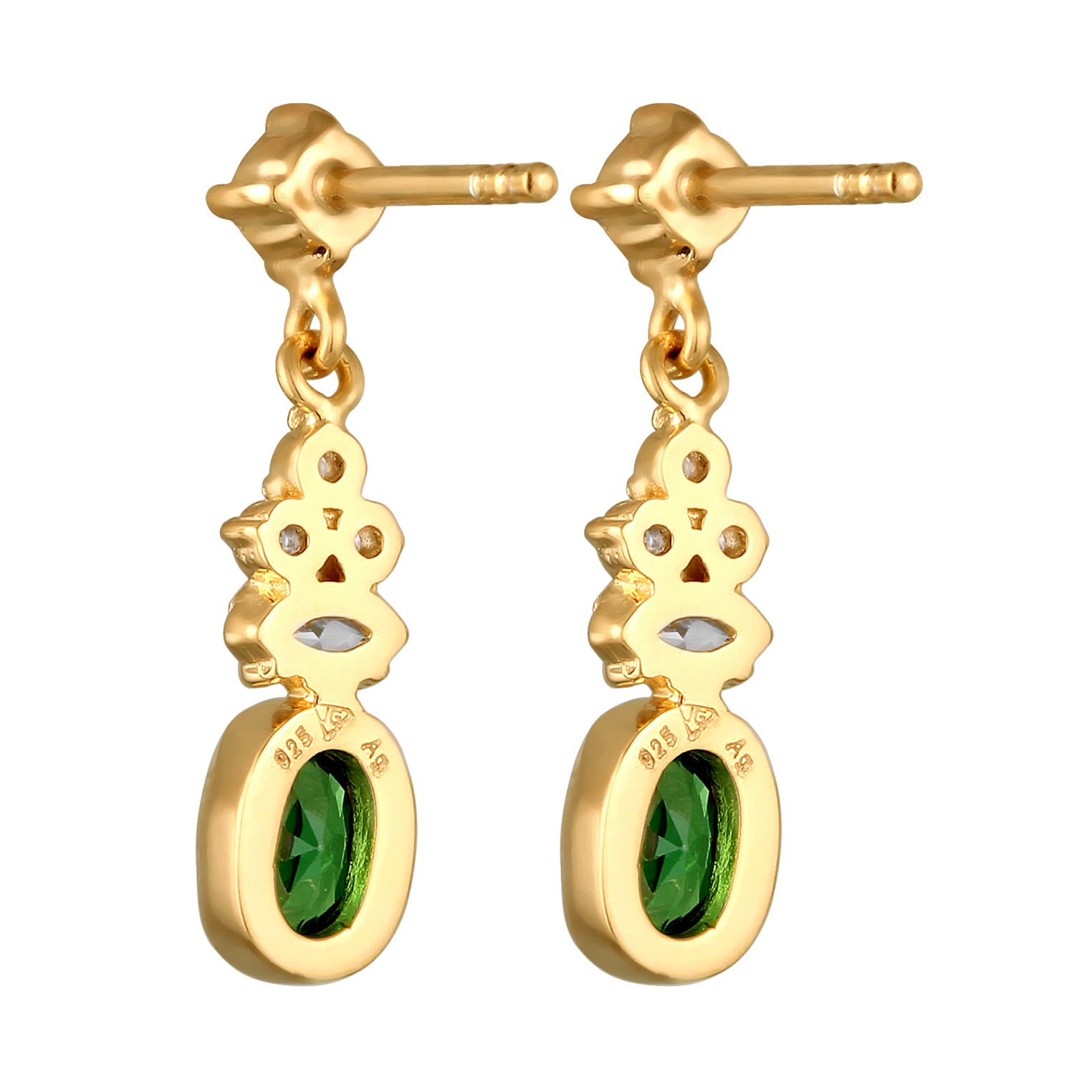 Gold Perhiasan Wanita Perak Asli Lapis Emas Anting Zirconia Green White