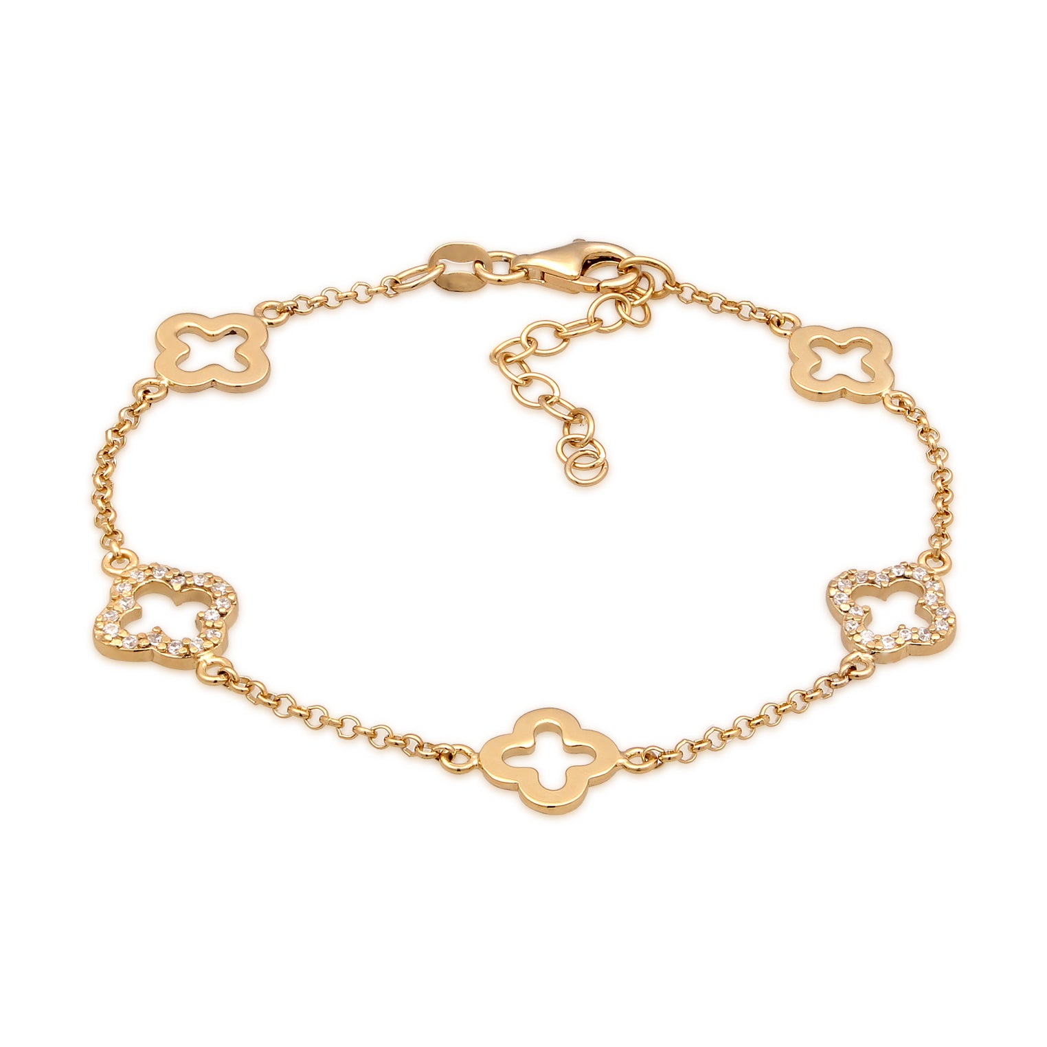 Gold Perhiasan Wanita Perak Asli Lapis Emas Gelang Cloverleaf Zirconia