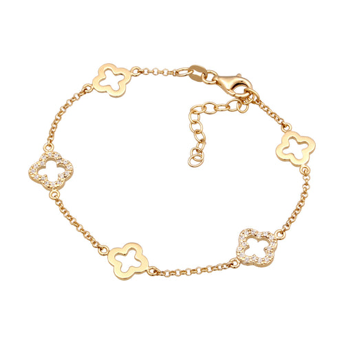 Gelang perak 925 lapis emas dengan cloverleaf zirconia elegan Elli Jewelry
