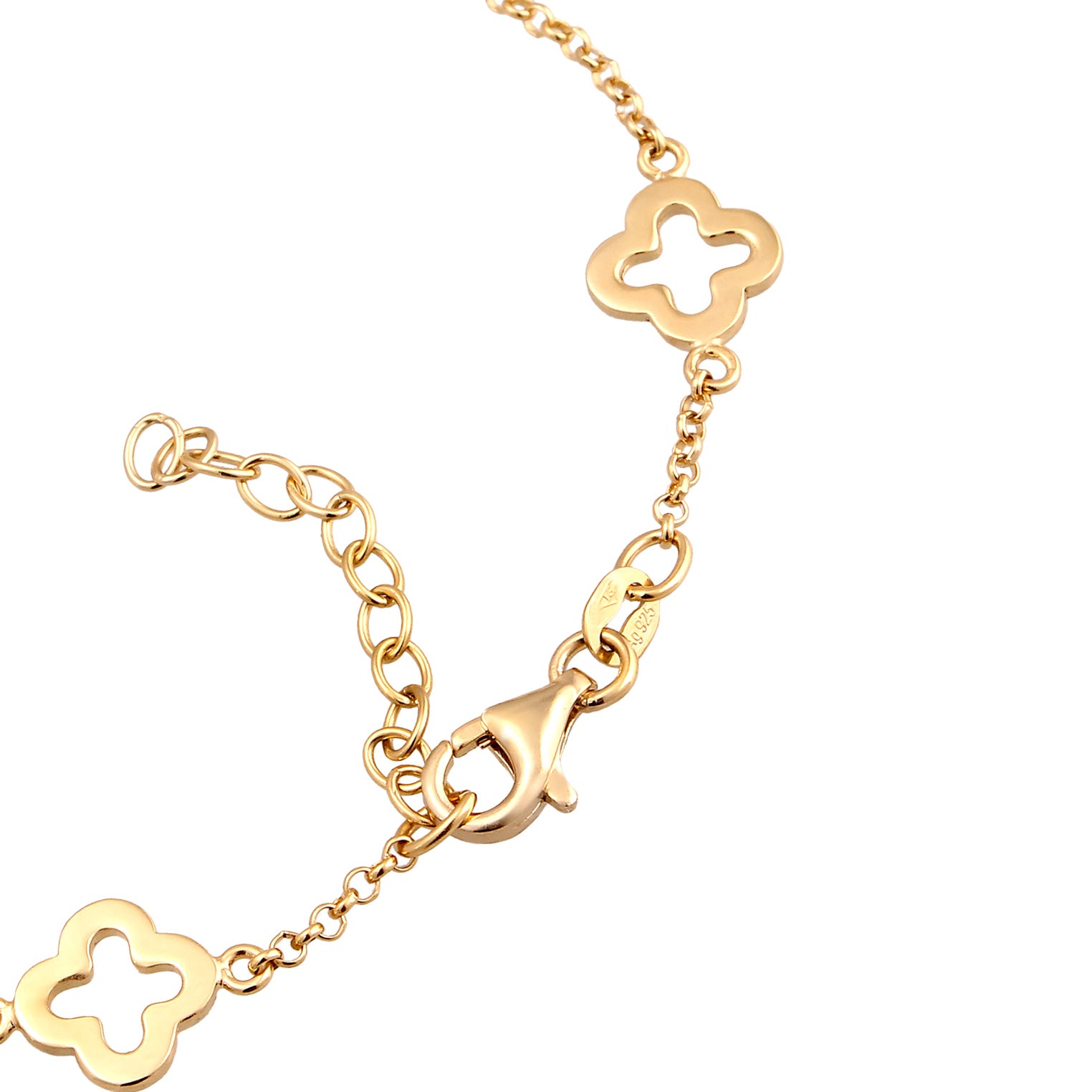 Gold Perhiasan Wanita Perak Asli Lapis Emas Gelang Cloverleaf Zirconia