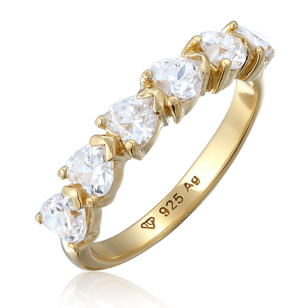 Heart Zirconia Band Ring 925 Silver Gold Plated