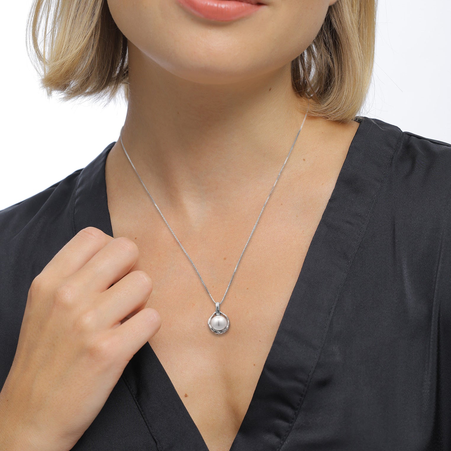 Silver Kalung Perhiasan Perak 925 Wanita Ball dengan Pendant Shell Pearl