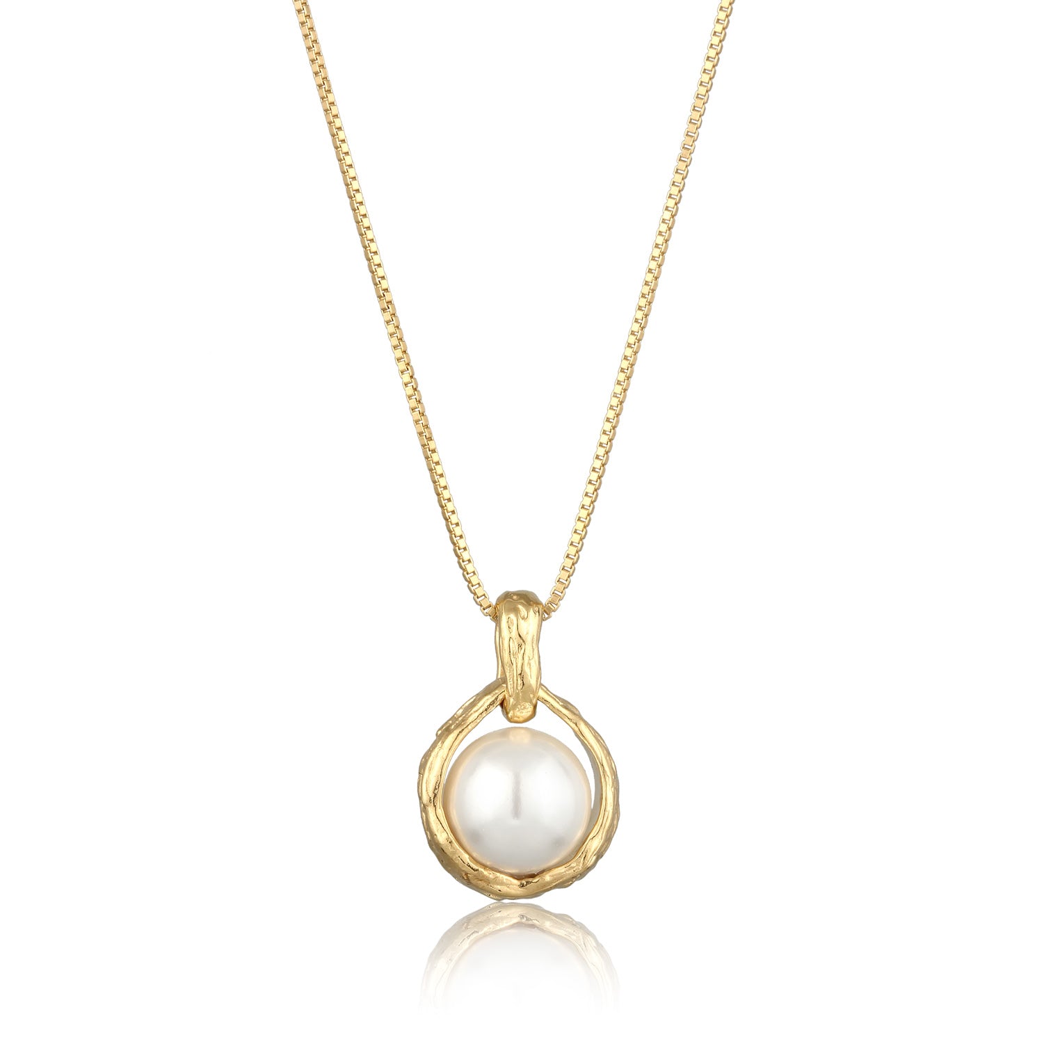 Gold Kalung Perhiasan Perak 925 Wanita Ball dengan Pendant Shell Pearl Gold Plated