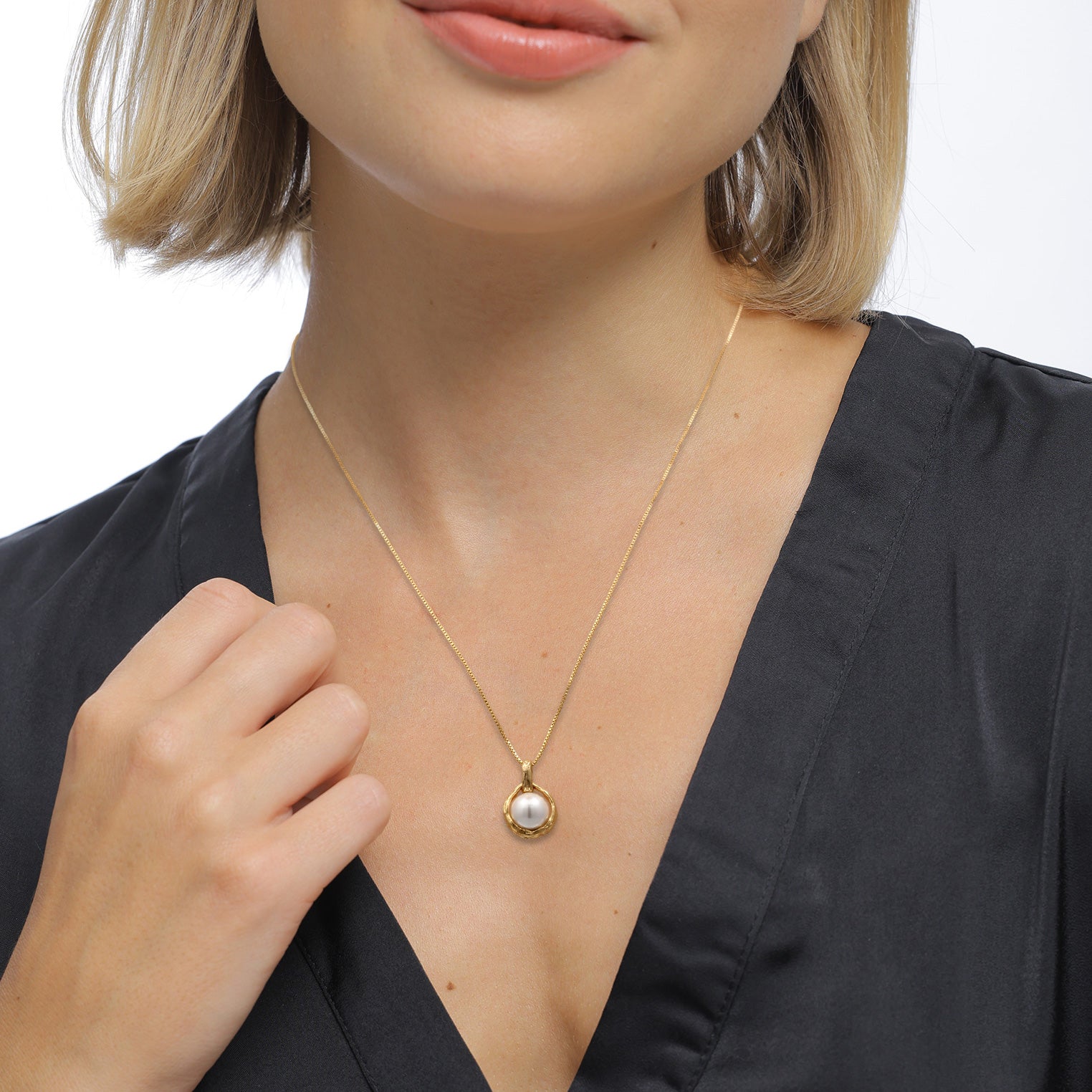 Gold Kalung Perhiasan Perak 925 Wanita Ball dengan Pendant Shell Pearl Gold Plated
