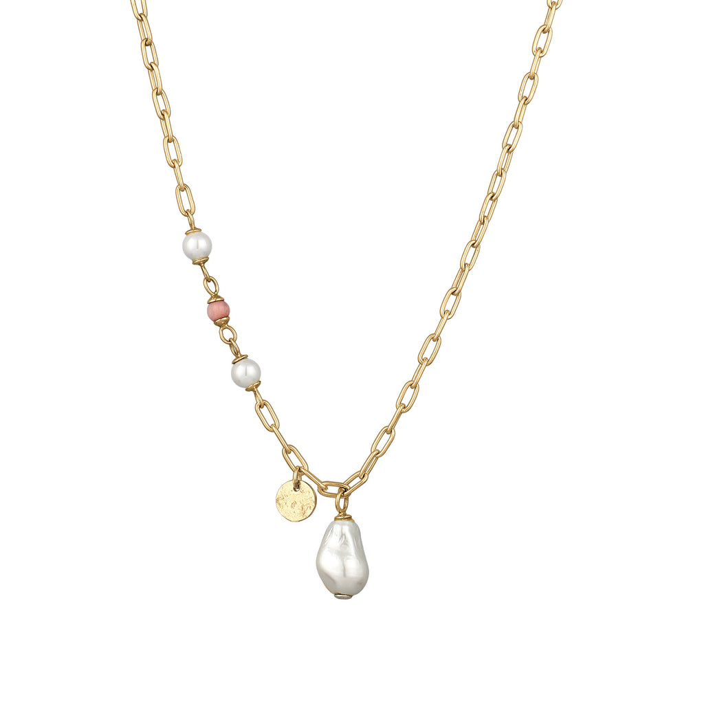 Gold Kalung Perhiasan Perak 925 Wanita Shell Pearl Rhodonite Gold Plated