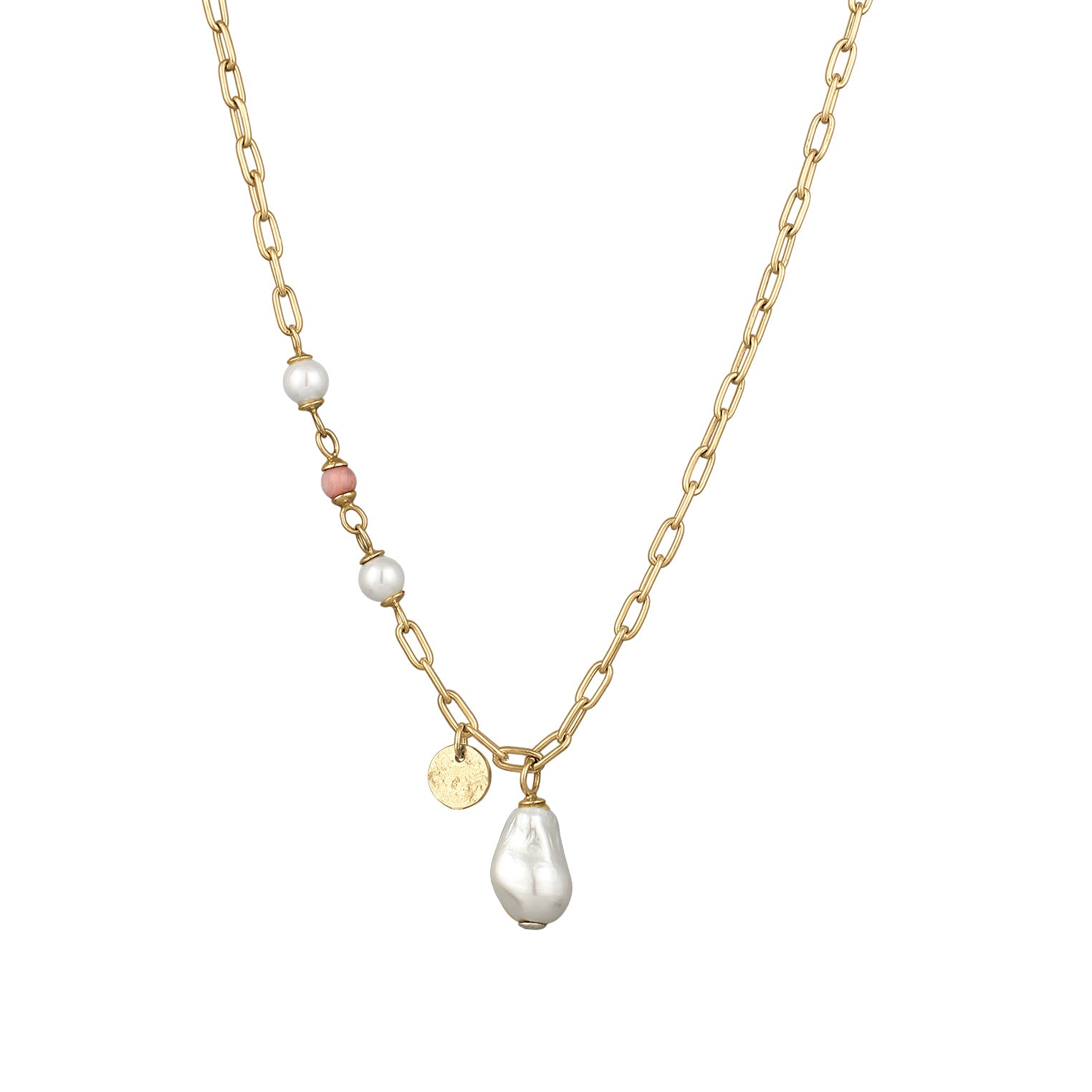 Gold Kalung Perhiasan Perak 925 Wanita Shell Pearl Rhodonite Gold Plated