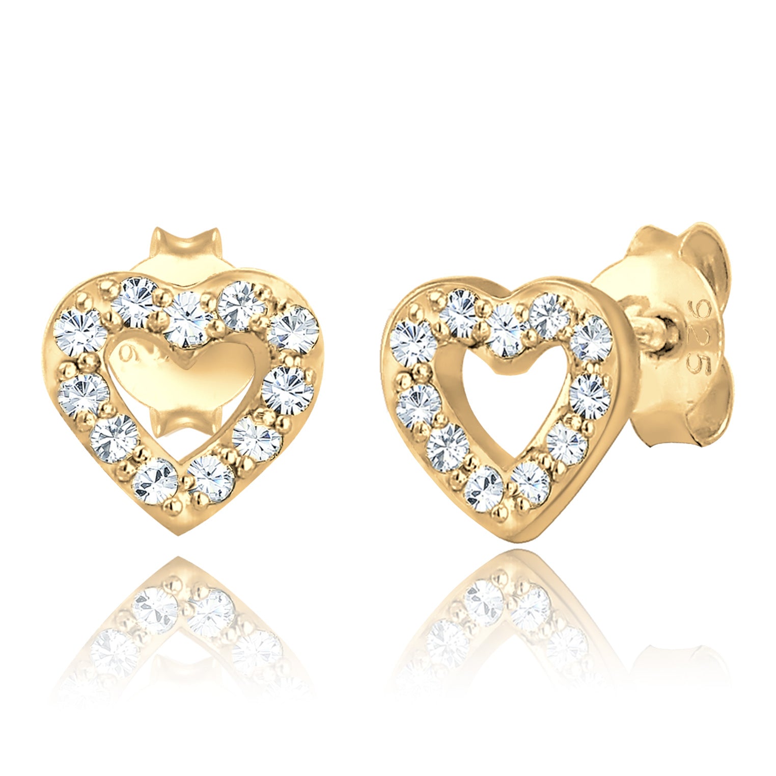 Gold Perhiasan Wanita Perak Asli Lapis Emas Anting Stud Heart Crystals
