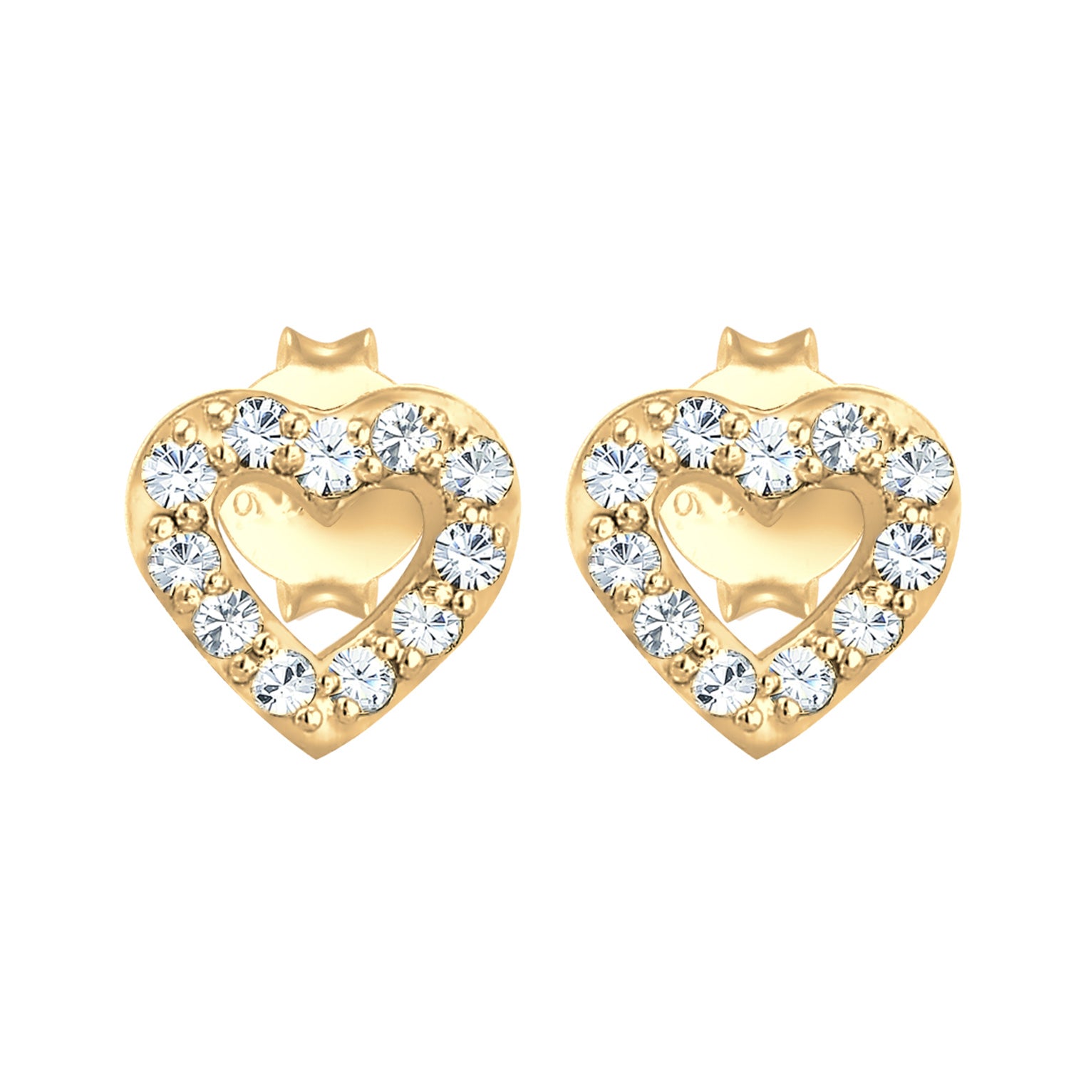 Gold Perhiasan Wanita Perak Asli Lapis Emas Anting Stud Heart Crystals