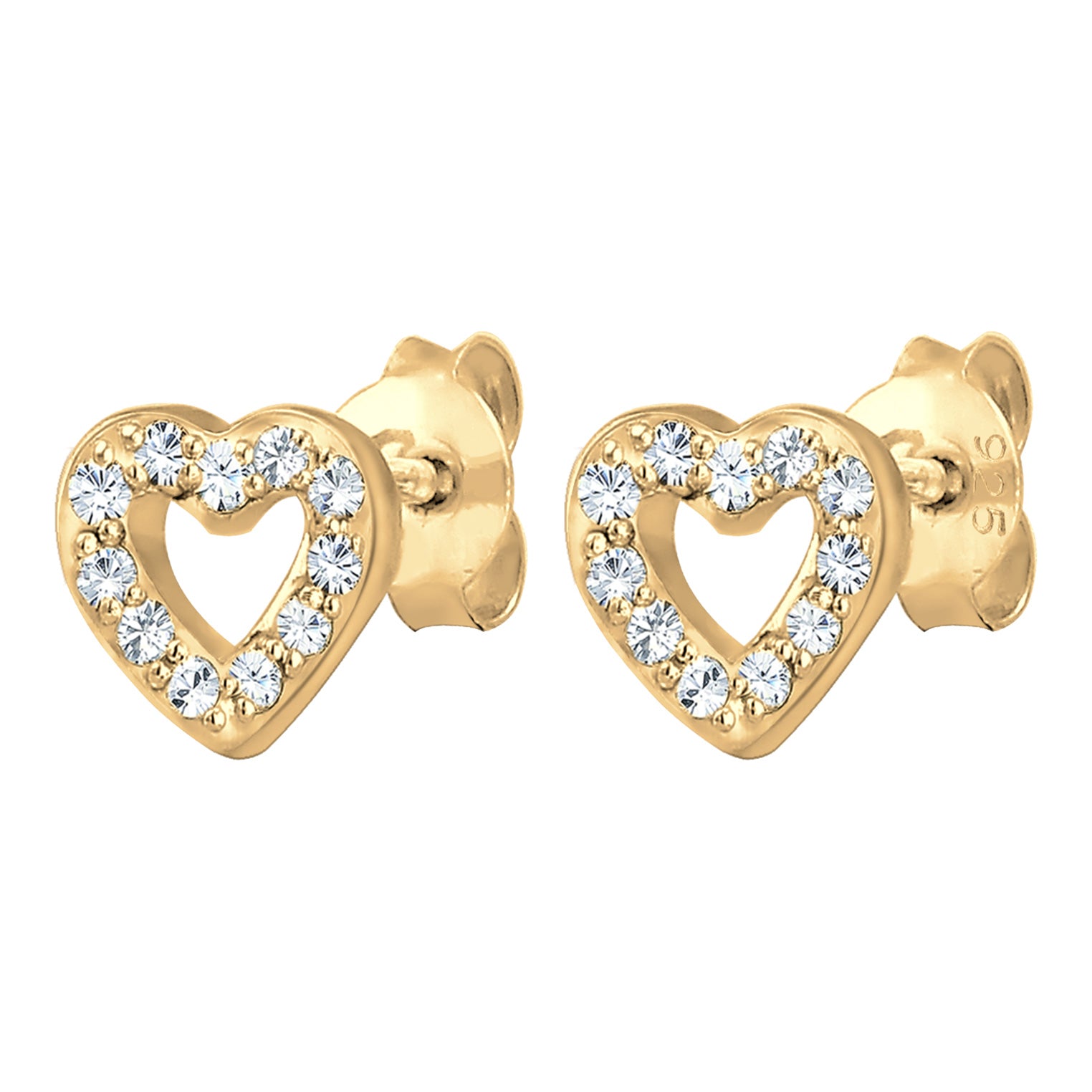 Gold Perhiasan Wanita Perak Asli Lapis Emas Anting Stud Heart Crystals