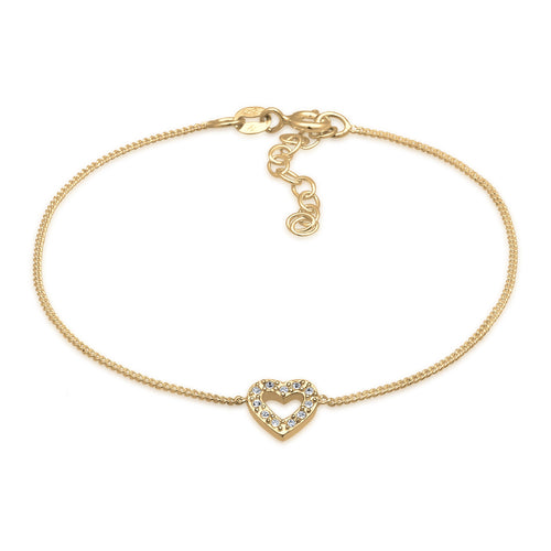 Gold Gelang Perhiasan Perak 925 Wanita Heart dengan Crystals Gold Plated