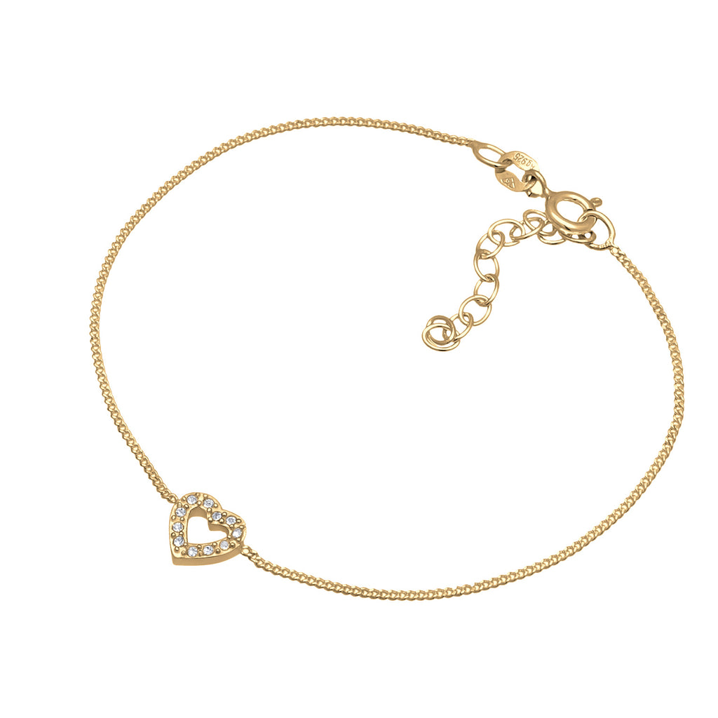 Gold Perhiasan Wanita Perak Asli Lapis Emas Gelang Heart dengan Crystals