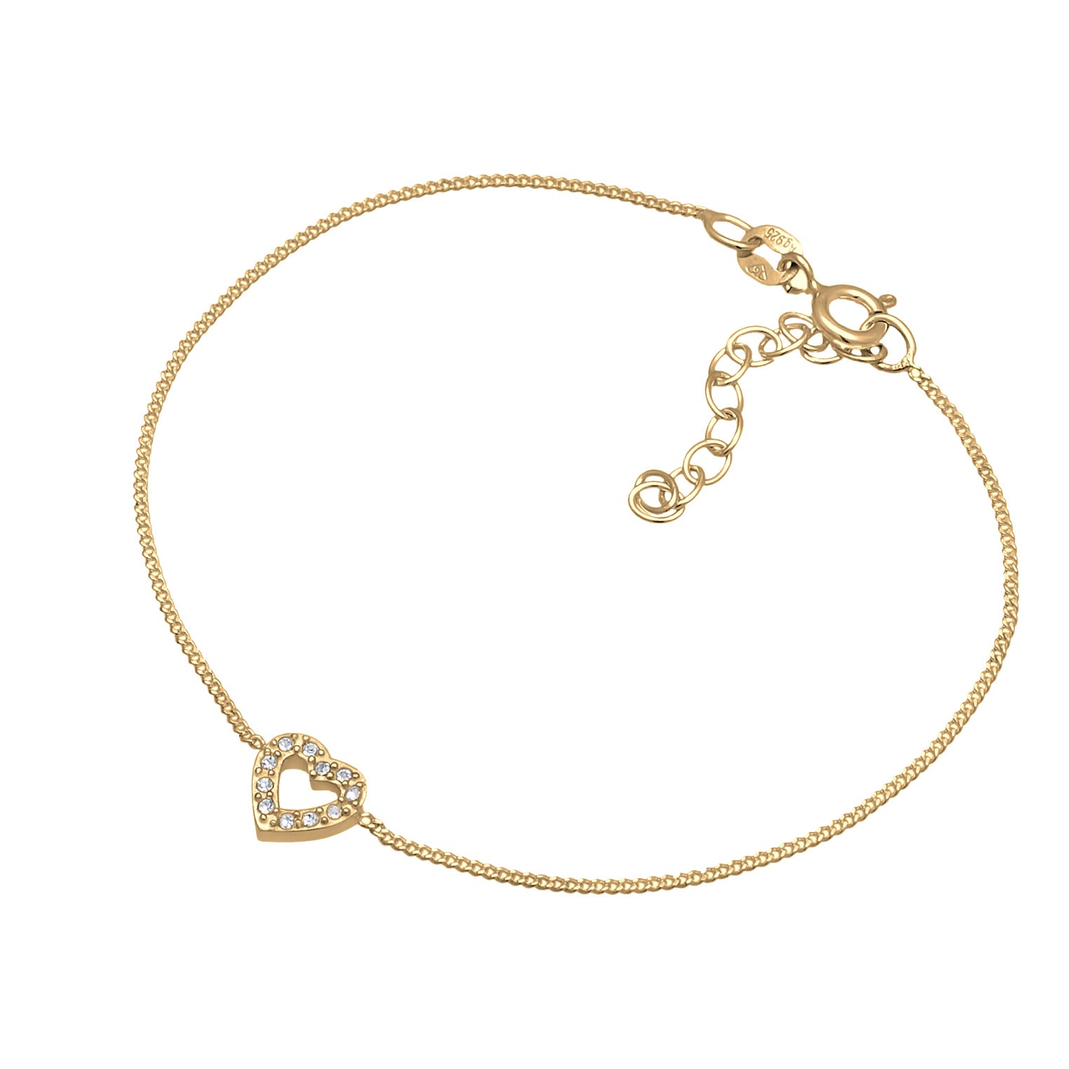 Gold Perhiasan Wanita Perak Asli Lapis Emas Gelang Heart dengan Crystals