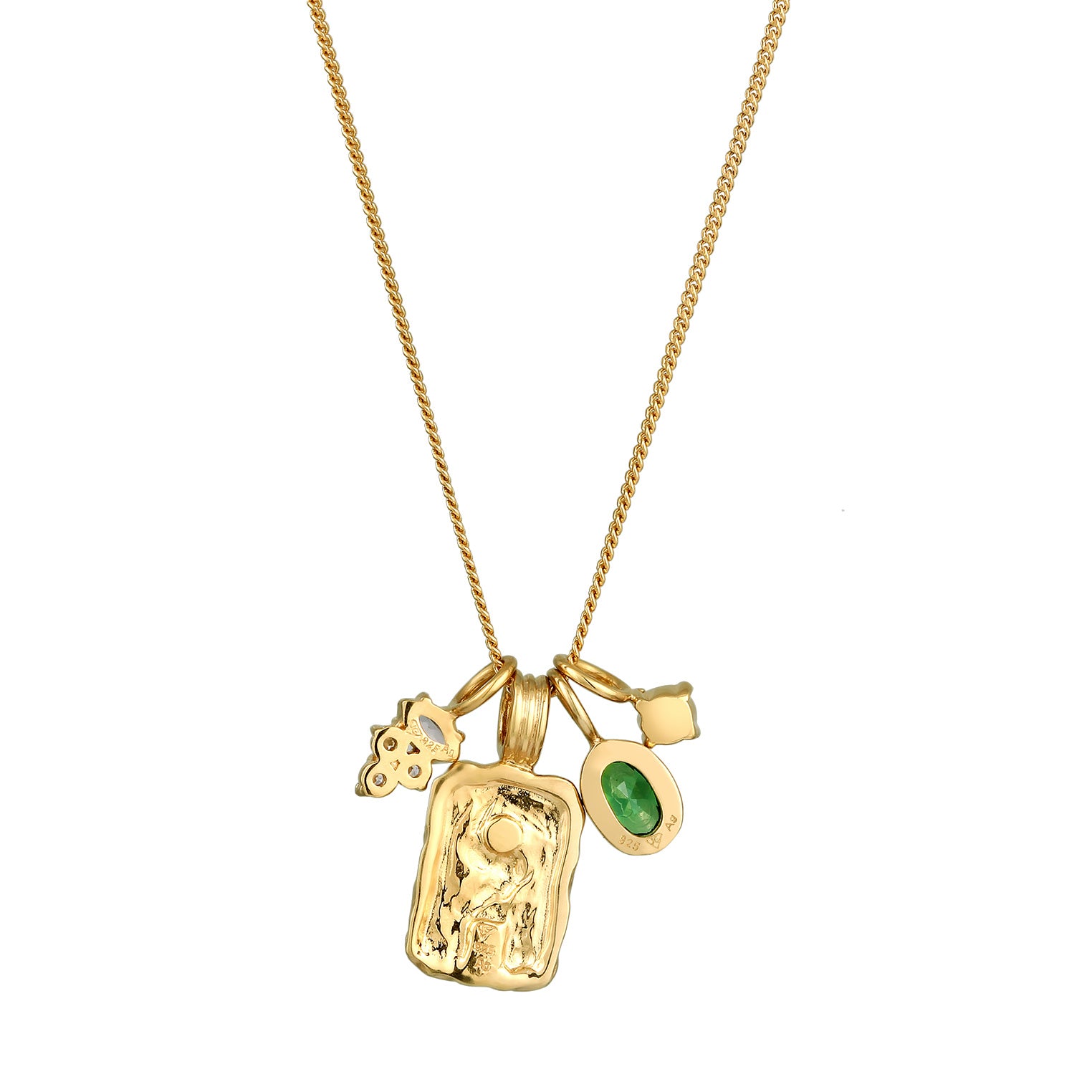 Gold Kalung Perhiasan Perak 925 Wanita Coin Organic Zirconia Green White Gold Plated