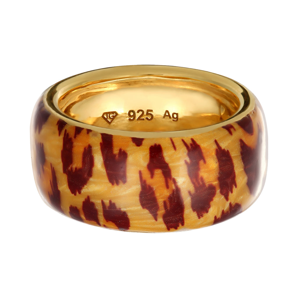 Gold Perhiasan Wanita Perak Asli Lapis Emas Cincin Enamel Leopard