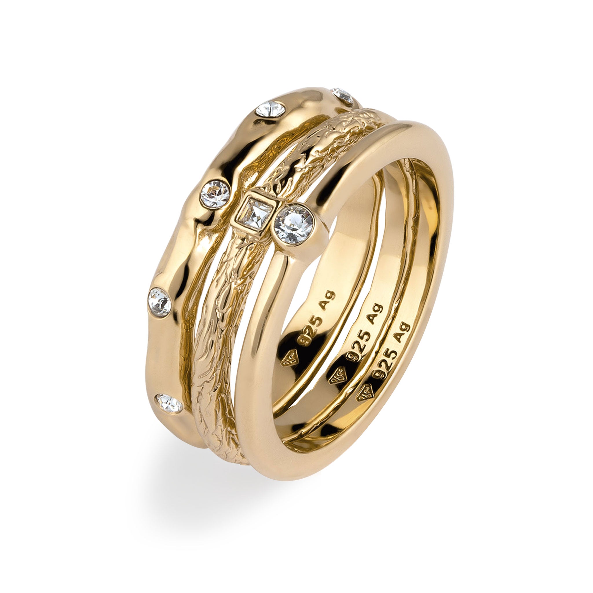 Gold Perhiasan Wanita Perak Asli Lapis Emas Cincin 3 Set Crystals