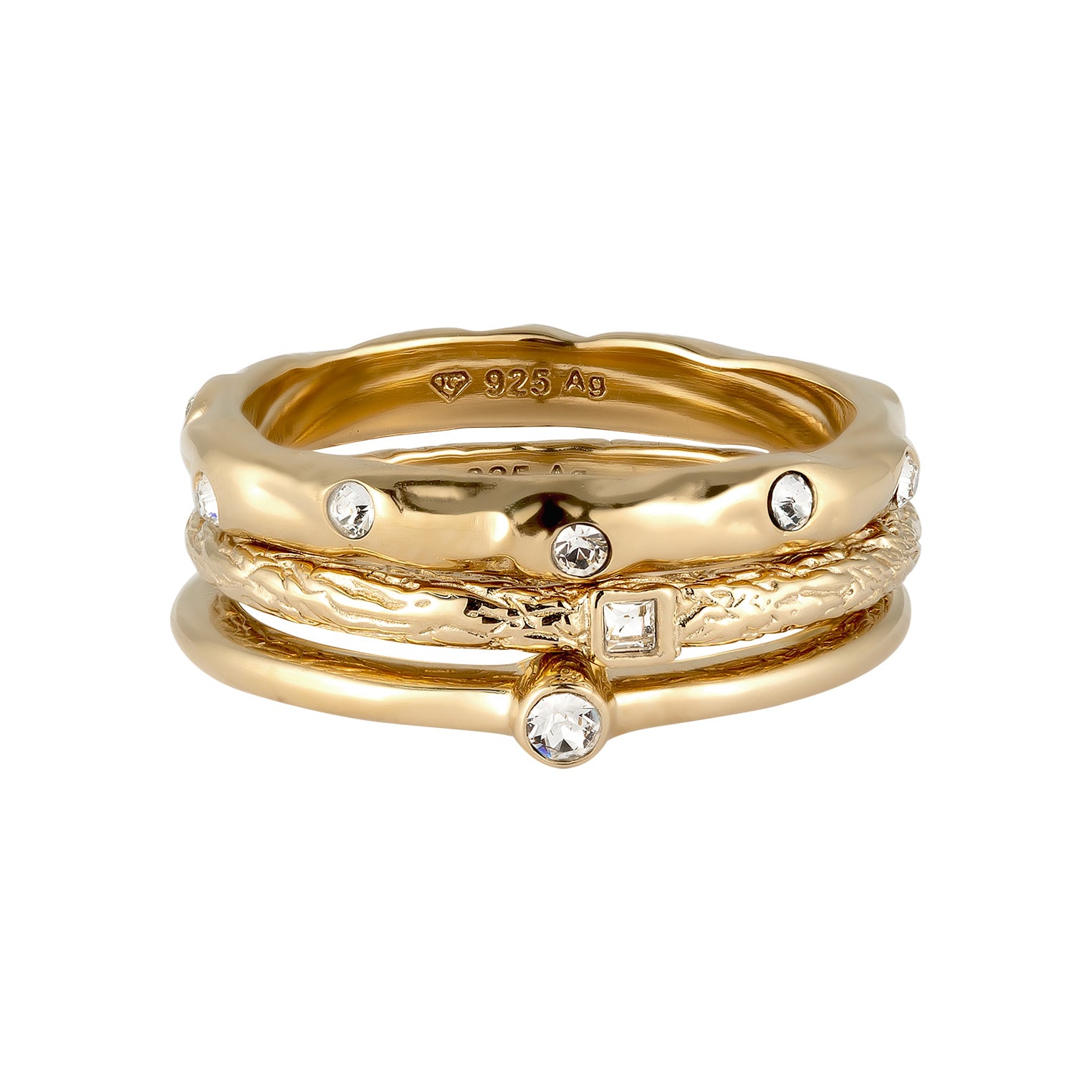 Gold Perhiasan Wanita Perak Asli Lapis Emas Cincin 3 Set Crystals