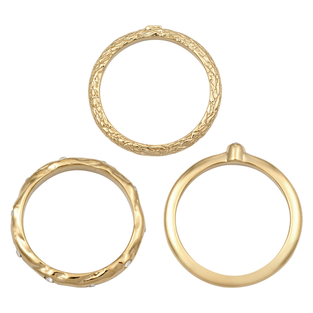 Gold Perhiasan Wanita Perak Asli Lapis Emas Cincin 3 Set Crystals
