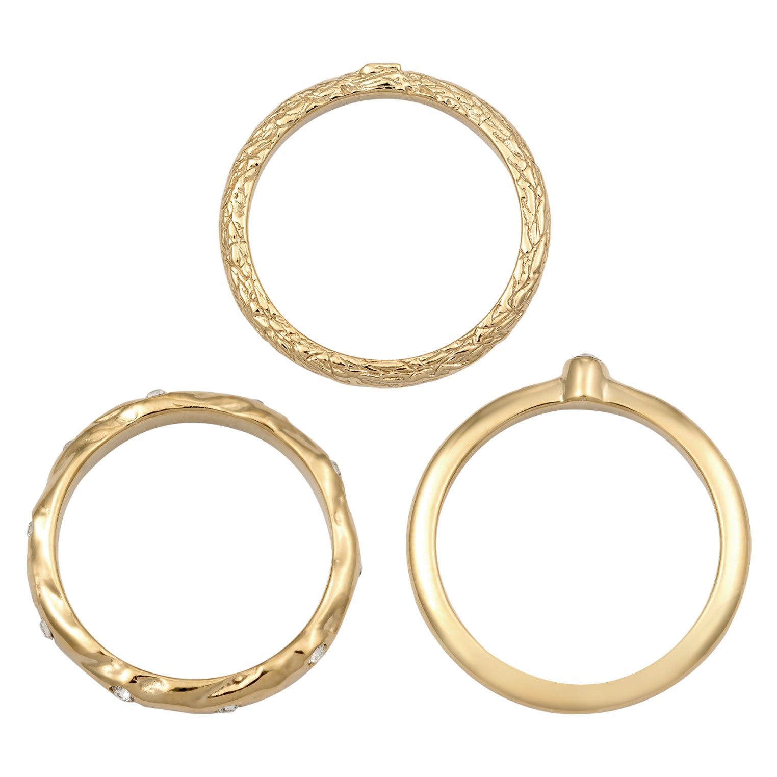 Gold Perhiasan Wanita Perak Asli Lapis Emas Cincin 3 Set Crystals