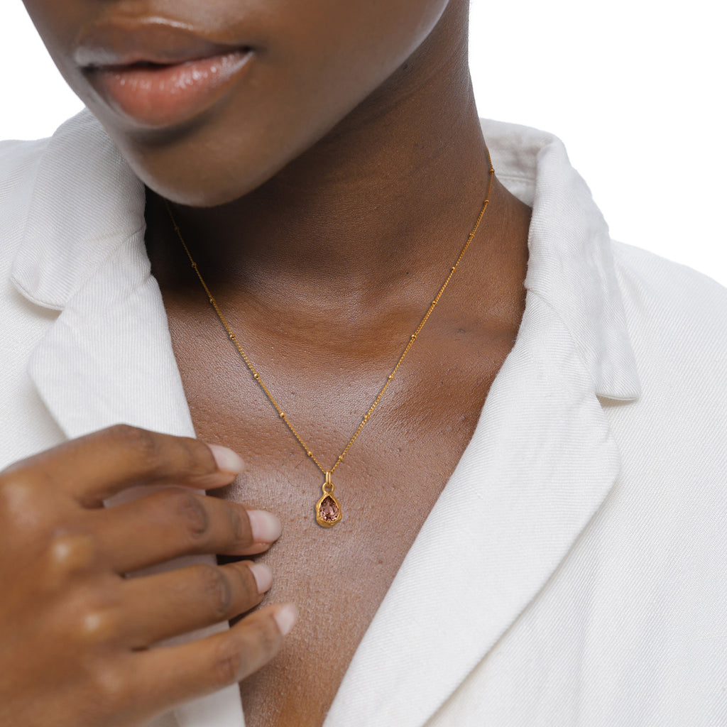 Gold Kalung Perhiasan Perak 925 Wanita Ball Chain Drop Rose Crystals Gold Plated