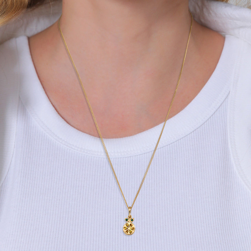 Gold Kalung Perhiasan Perak 925 Wanita Orange Fruit Pendant Zirconia and Crystals Gold Plated