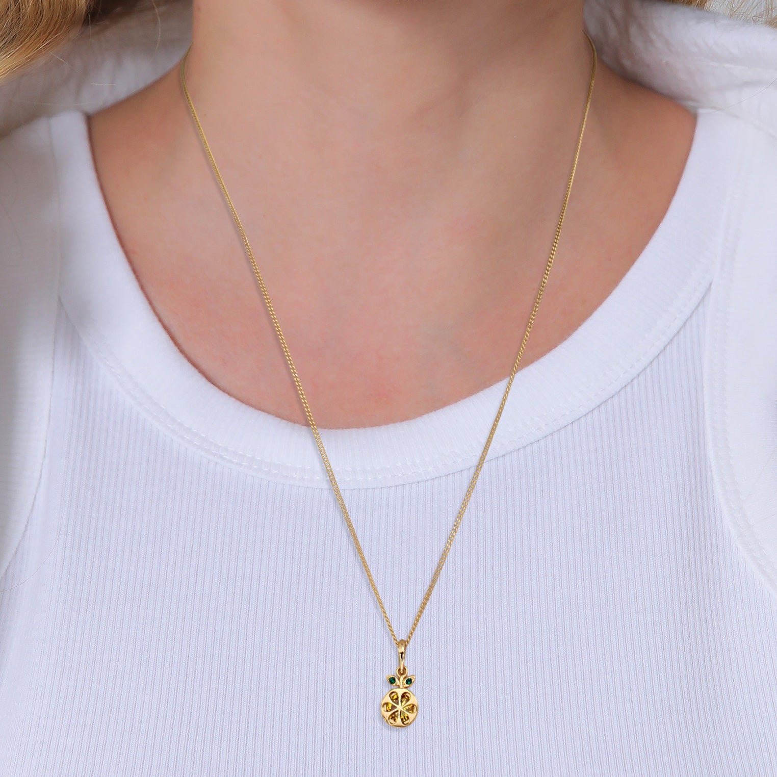 Gold Kalung Perhiasan Perak 925 Wanita Orange Fruit Pendant Zirconia and Crystals Gold Plated