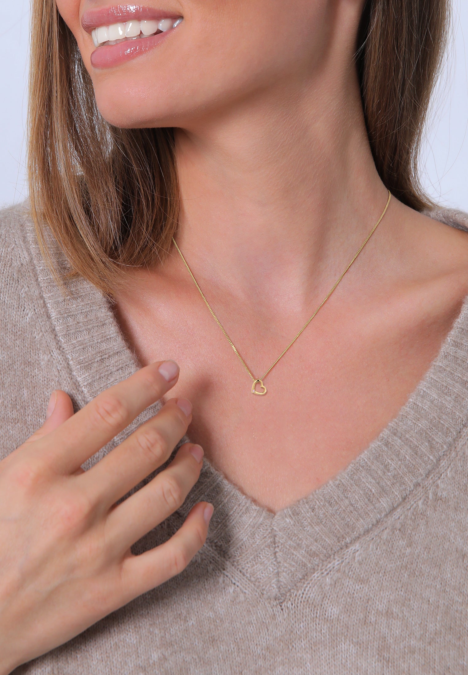 Gold Kalung Perhiasan Perak 925 Wanita Heart Crystals Gold Plated