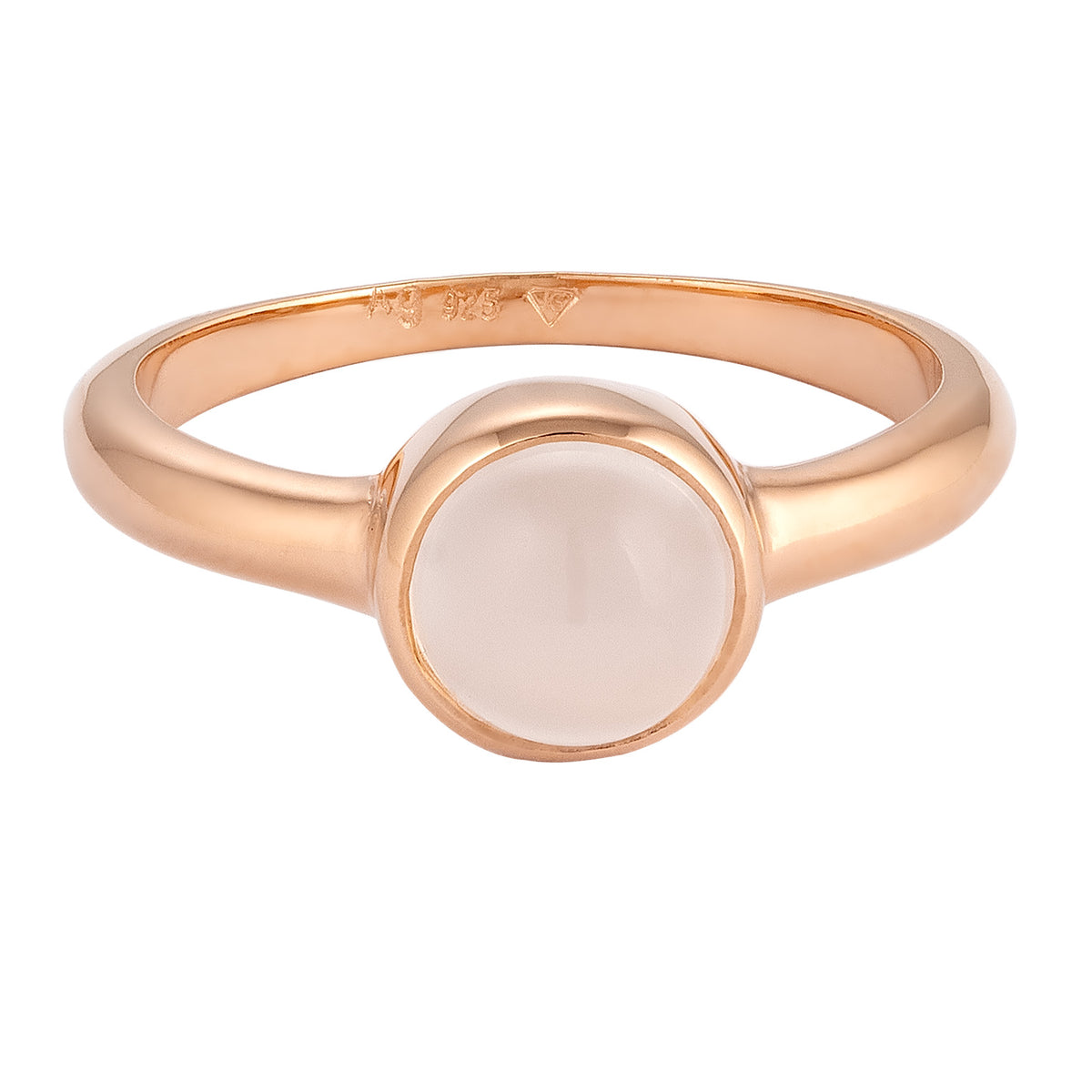 Moonstone Circle Solitaire Ring 925 Silver Rosegold Plated