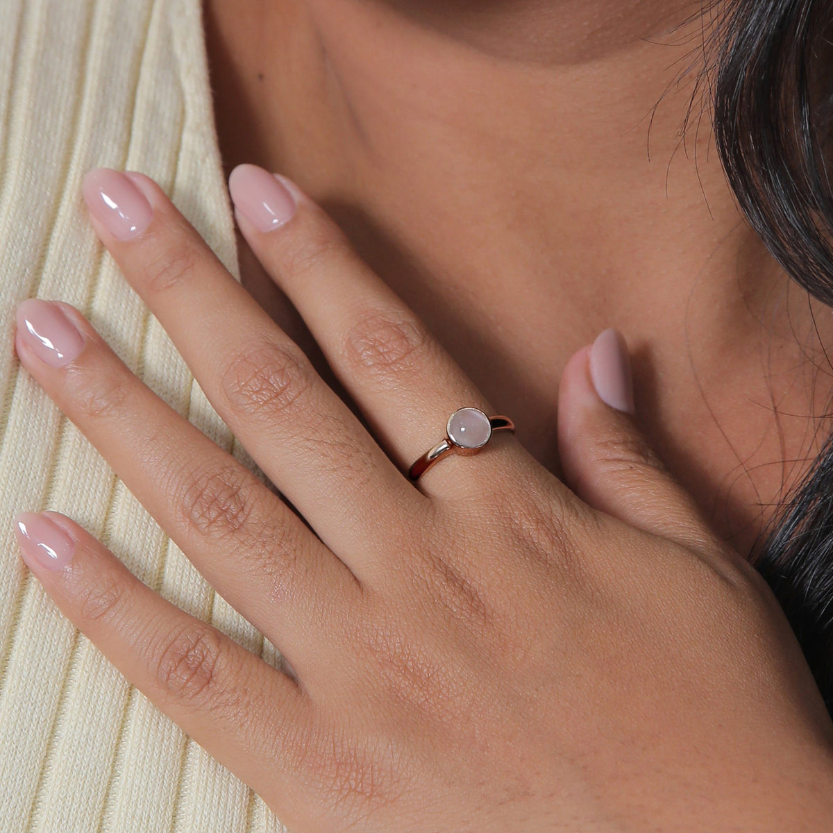 Ring Circle Moonstone White 925 Sterling Silver Rosegold