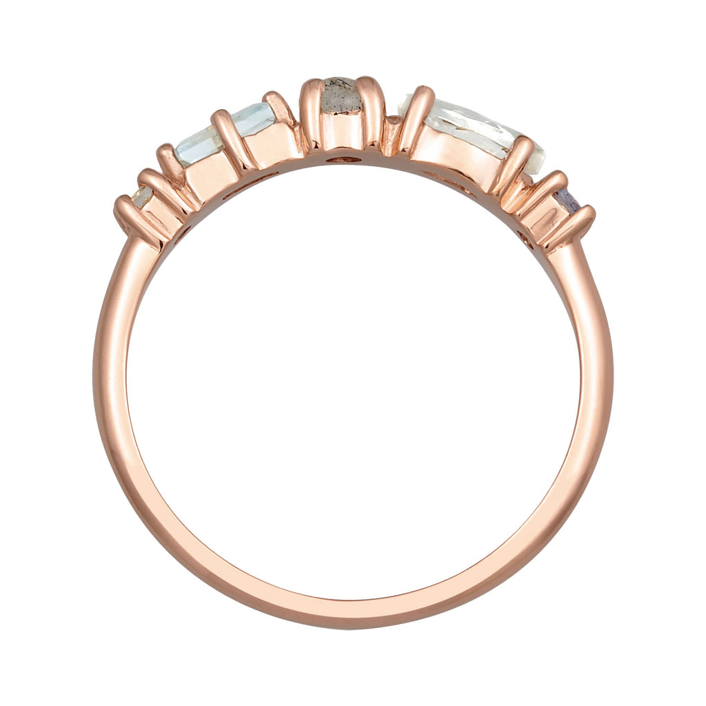 Rosegold Perhiasan Wanita Perak Asli Cincin Memoire Classic Topaz, Moonstone And Amethyst Rosegold Plated