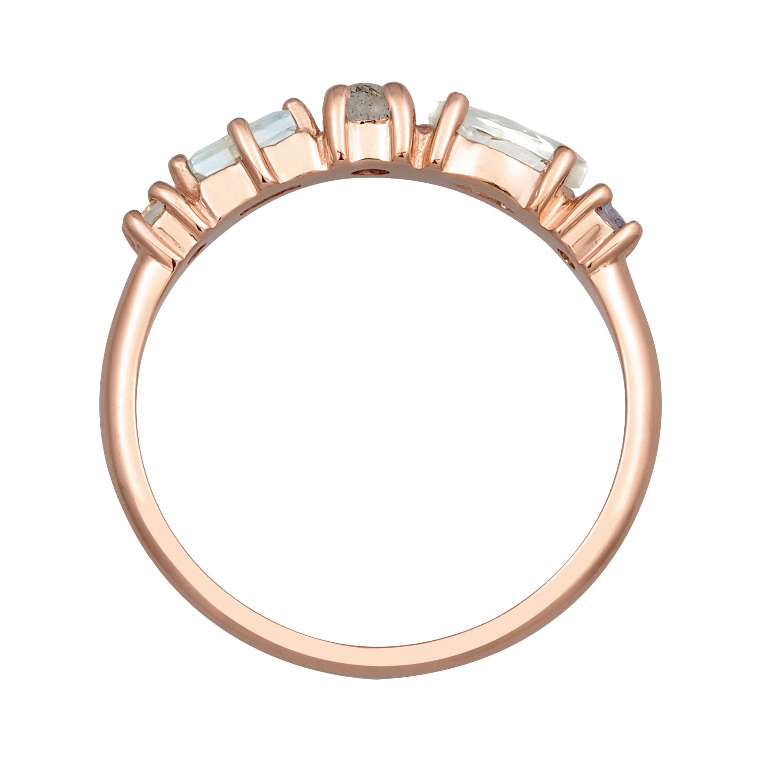 Rosegold Perhiasan Wanita Perak Asli Cincin Memoire Classic Topaz, Moonstone And Amethyst Rosegold Plated