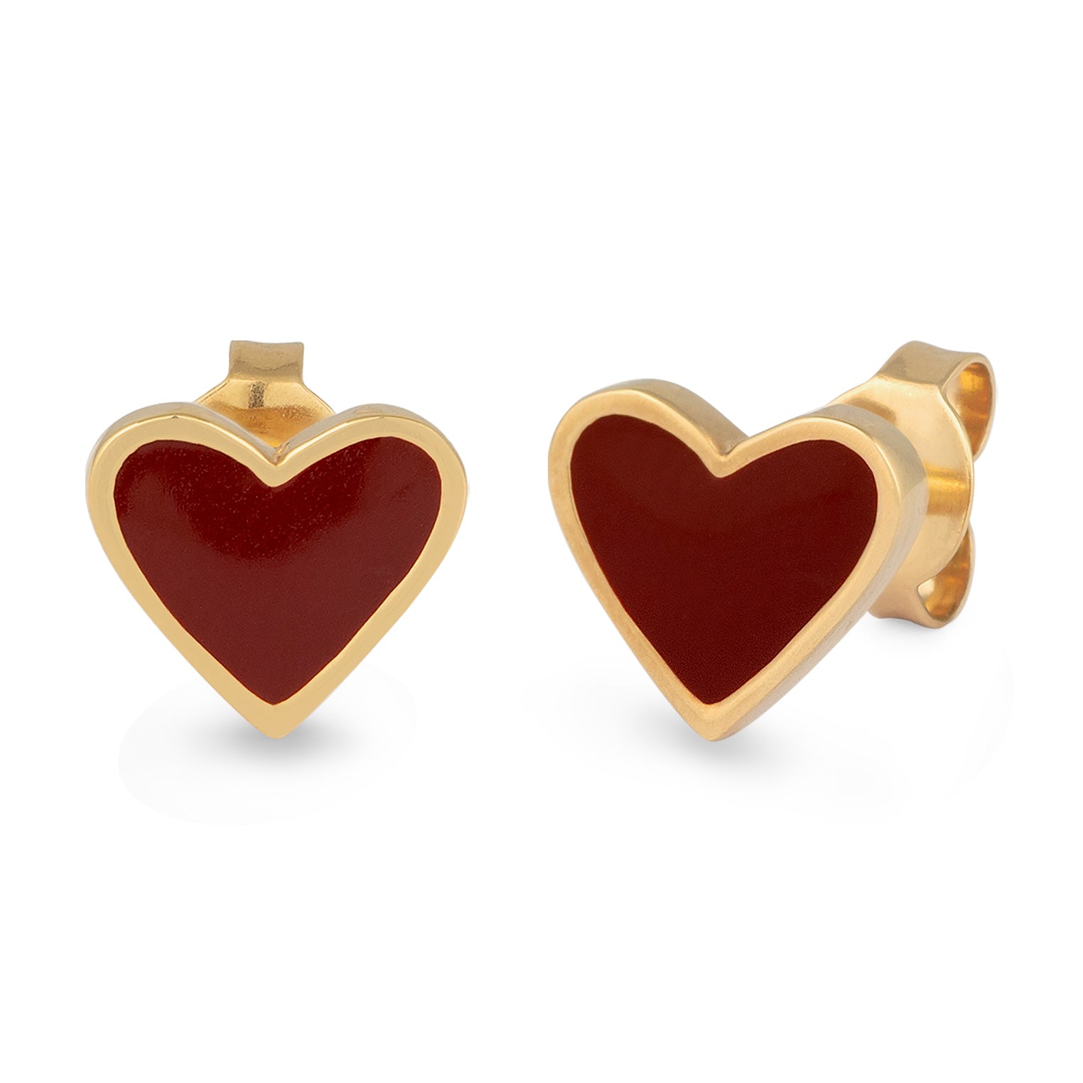 Gold Anting Perhiasan Perak 925 Wanita Stud Heart Red Enamel Gold Plated