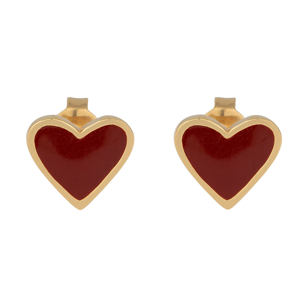 Gold Anting Perhiasan Perak 925 Wanita Stud Heart Red Enamel Gold Plated