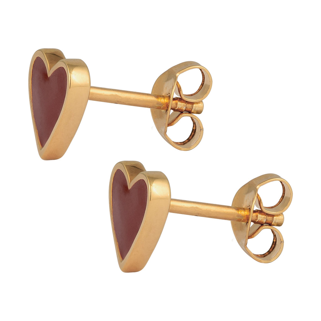 Gold Anting Perhiasan Perak 925 Wanita Stud Heart Red Enamel Gold Plated