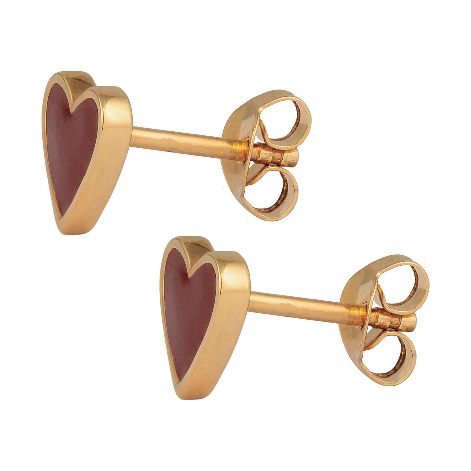 Gold Anting Perhiasan Perak 925 Wanita Stud Heart Red Enamel Gold Plated