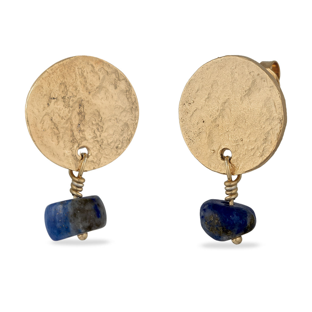 Gold Perhiasan Wanita Perak Asli Lapis Emas Anting Stud Blue Lapis Lazuli