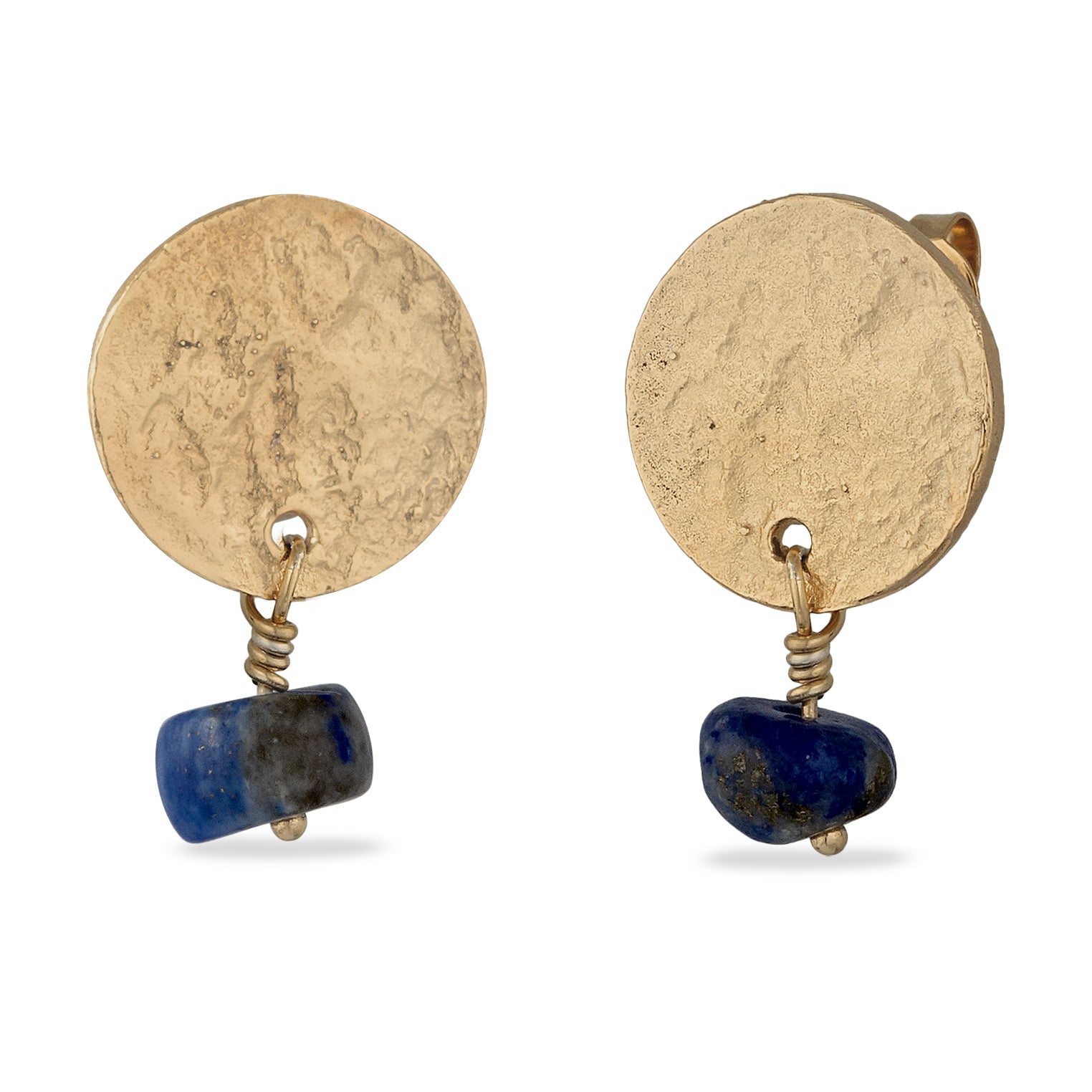 Gold Perhiasan Wanita Perak Asli Lapis Emas Anting Stud Blue Lapis Lazuli