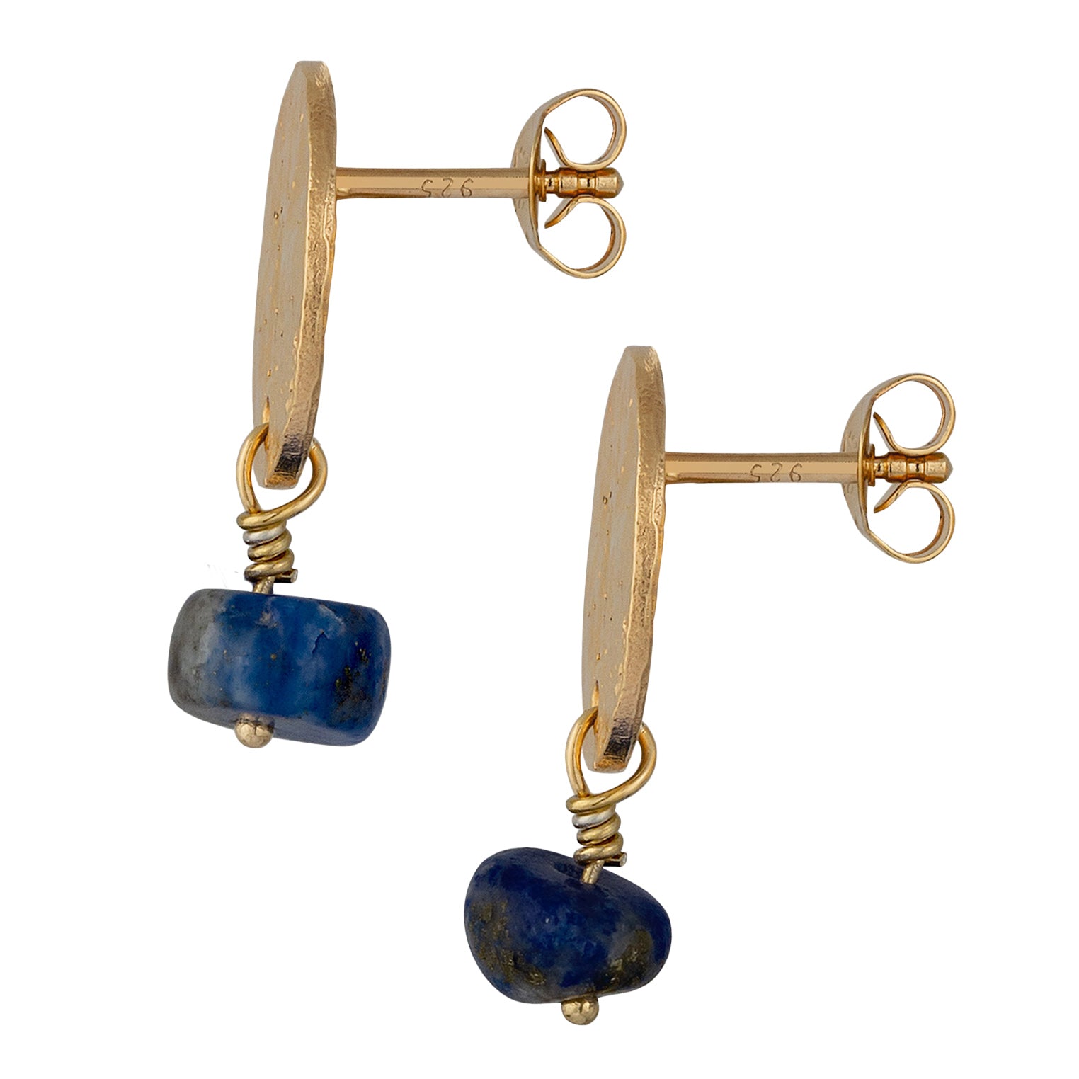 Gold Perhiasan Wanita Perak Asli Lapis Emas Anting Stud Blue Lapis Lazuli