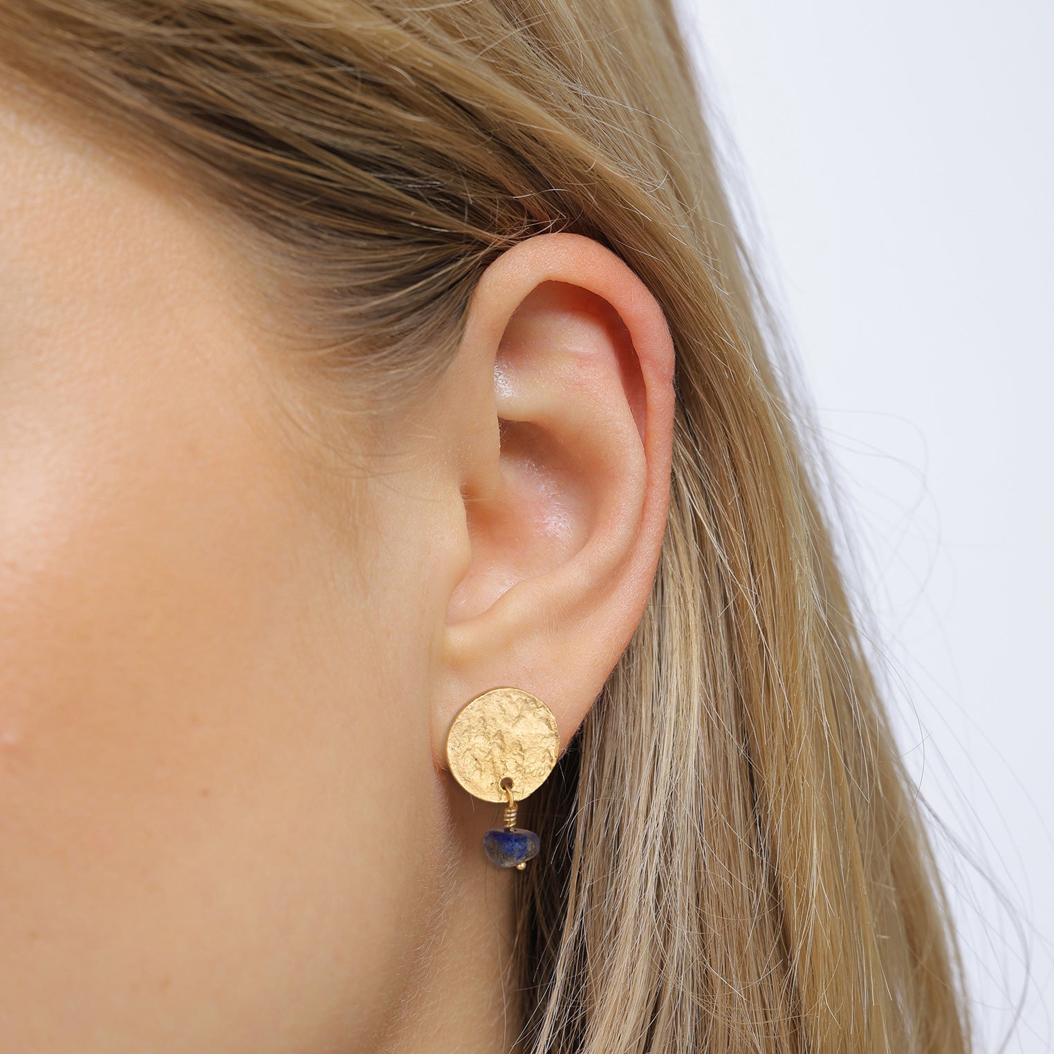 Gold Perhiasan Wanita Perak Asli Lapis Emas Anting Stud Blue Lapis Lazuli