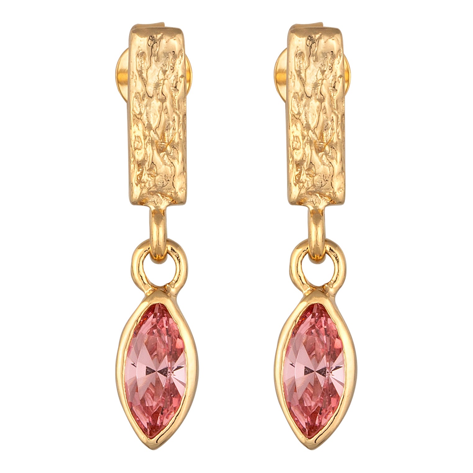 Gold Anting Perhiasan Perak 925 Wanita Stud Rectangle Rose Crystals Gold Plated